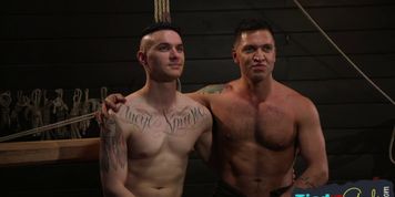Inked BDSM sub gets whipped by his hunky dom
