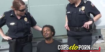 Suspect gets his cock played with by horny milf cops