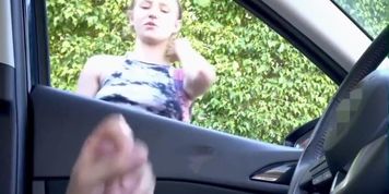 cutie transfixed on stroking dick