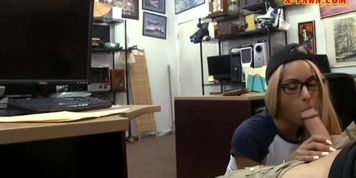 Slim blonde girl with glasses banged by nasty pawn guy