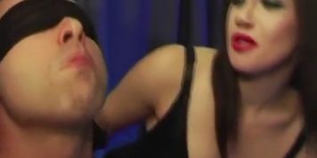 Mistresses use food to dominate their slave during his session