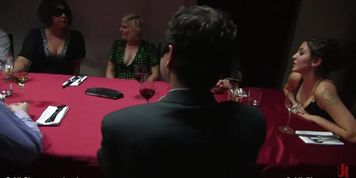 Busty slave served at public dinner