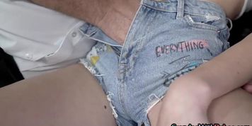 Skinny horny babe gets pounded by DILF 