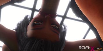 SCIFI-X - Super sci-fi sex machine and a sexy young ebony in restraints