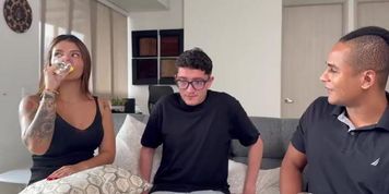 Latina MILF anal fucked hard by big dick nerdy guy in front of cuckold husband! Doggystyle & missionary end in real intense orga (Salome Gil)