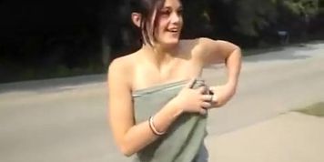 Cute girl flashes her neighborhood