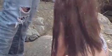 Hottie wife suck huge cock at public national park and not scary to be caught until cum shot on face