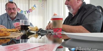 Horny grandpa's celebrate one of their birthdays in a steamy way