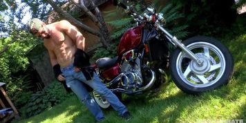 Maskurbate Hunky Biker Jerks Cock Outside