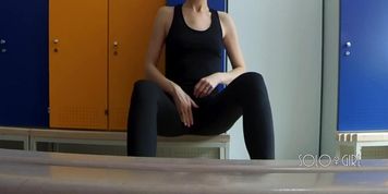Teen in leggings got on spy cam in school locker room, public masturbation