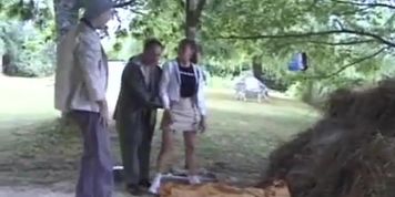 Teen cum slut enjoys fat old strangers using her firm body for outdoors threesome sexual pleasure