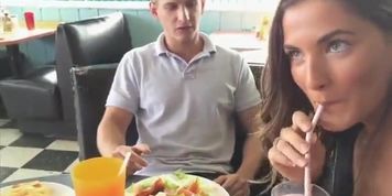 Sexy Horny Bitch Giving Public Restaurant-blowjob