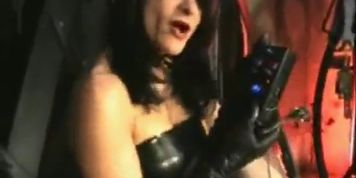 Slave gets dirty balls stroked by mistress with nettles