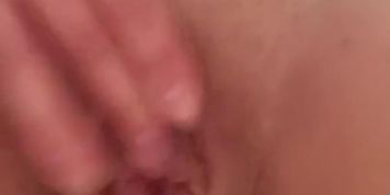 Close-up pussy rubbing while asshole dildo riding