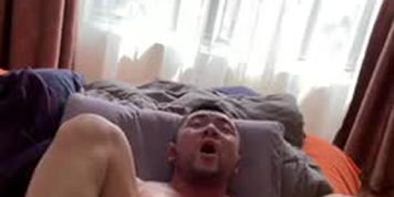 Big bodybuilder muscle Asian Japanese fucked by dildo machine 