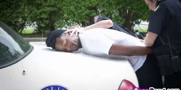 Kinky female cops chase arrest and fuck criminal outdoors