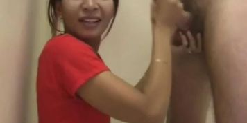 Stroking his dick and making sure he cums in her mouth (Cute_Amateur)