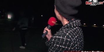 Real public flashing at street casting with unknown people