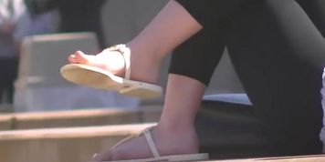 Sexy redhead foot tease on campus