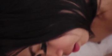 Cute asian brunette is hungry for live meat so she bends over to get some (Exotic Doll)