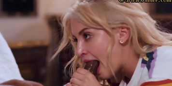 Teen riding stepdad in interracial duo after deepthroating
