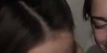 2 Pretty Teen Sluts Worshipping One Cock