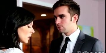 Horny big boobed brunette MILF seduces her lucky stepson