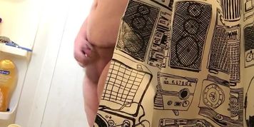 Fat Guy Jerks Off In Shower