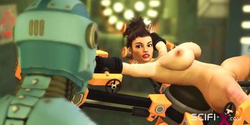 SCIFI-X - I just want your dick Robot shemale fucks a sexy cuffed busty brunette in the sci-fi lab