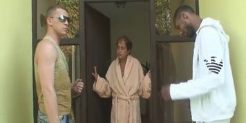 Interracial threesome sex with hot grandma