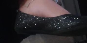 HOT Latina dangling flats under table in meeting