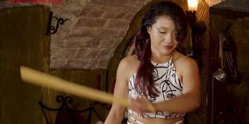 Brunette Girl Paddles And Whips Guy Butt (Lady Lilith, Mistress Lady)