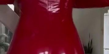 Liz Snowfoot red latex suit