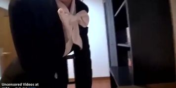 Japanese office lady in tights meets her new boss