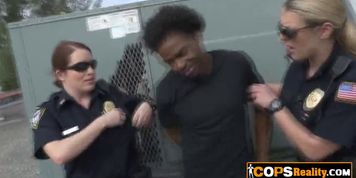 Busty MILF is riding a big black cock in public