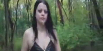 Goth girl blowjob and facial outdoors