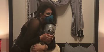 Duct tape masked sub tortured in straitjacket