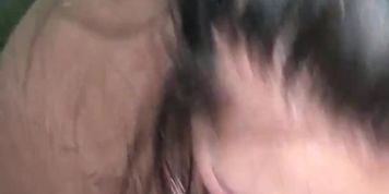 Thick white bitch sucks dick until he cums in her mouth