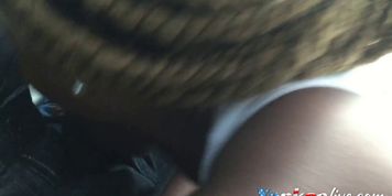 Ebony public blowjob in car at daylight