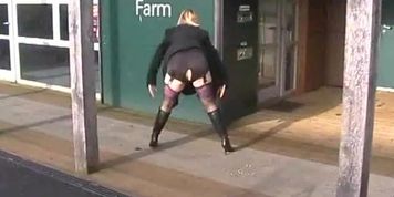 British Slut BBW Housewife In Black Stockings Is Out In Public Flashing