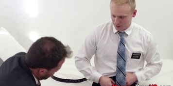 Uniformed mormon jizzes