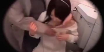 Teen Japanese hottie had a hard sex with her lover in a WC