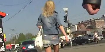 Alluring golden-haired upskirt footage