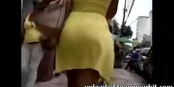 Candid bbw latina with big booty,yellow,dress n heels