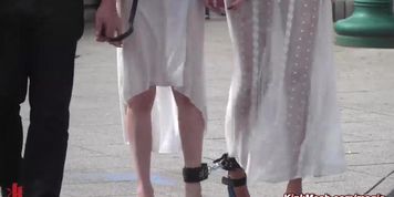 Slaves Angel Rush and Lyen Parker soaked with water in public (Jeanna Fine)
