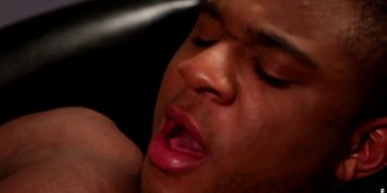 Black hunk solo tugging his dick in close up