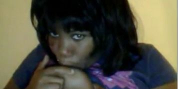 Ebony Cam Girl Sucking Her Breasts