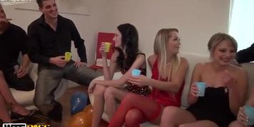 Tipsy slim chicks move to the bedroom for a torrid and nonstop group fuck