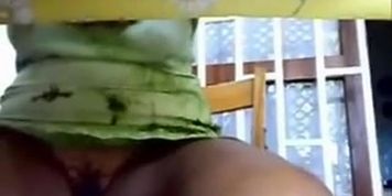 My mom have no panty. Under table cam