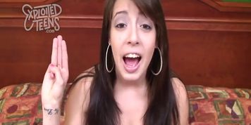 Brunette amateur teenager slobbers all over an 8 inch cock